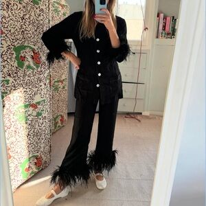 SLEEPER Black Feather Trim top S SMALL